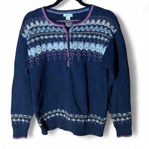 Sundance Innis Fair Isle Cardigan Wool Cotton Button Front Sweater Small